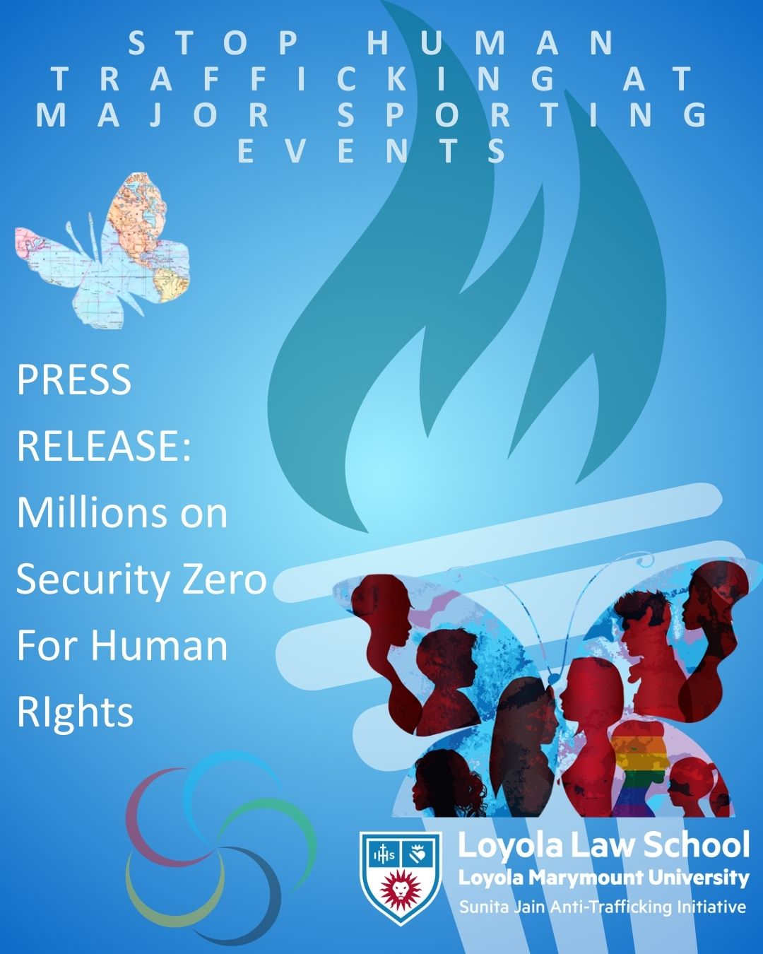 Sunita Jain Anti-Trafficking Initiative Graphic that reads Stop Human Trafficking - Millions on Security, Zero on Human Rights